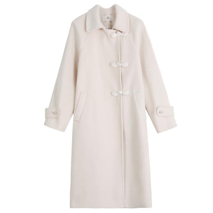 Thick Quilted Retro Woolen Coat Women Winter Loose Chinese Style Long Woolen Coat