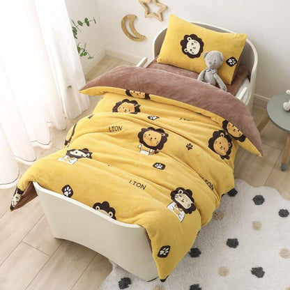 Children's Baby Bed Set Autumn and Winter Flannel Thickened Three-piece Quilt In Kindergarten Bedding Quilt Cover
