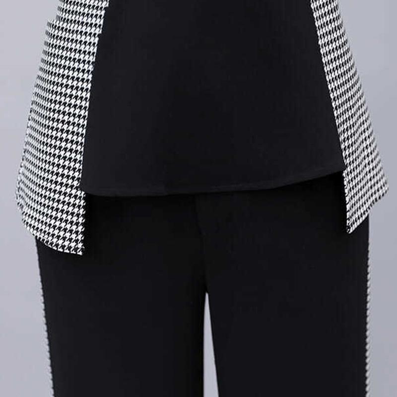 Black Spring and Autumn Suit Fitting Temperament Wide Leg Pants Casual Two-piece Round Neck Long Sleeve Shirt + Loose Wide Leg Pants
