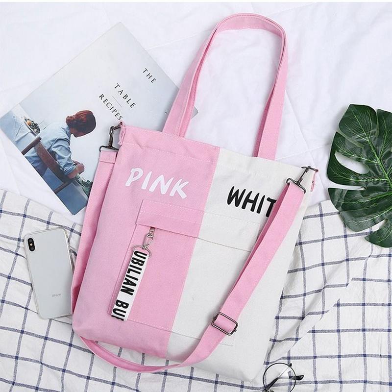 Women's Single Shoulder Canvas Bag College Student Class School Bag Korean Version All-match Crossbody Tote Bag