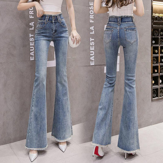 WTEMPO Summer Women Casual Ladies Flare Jeans Long Pants Bell Bottoms Jeans Large Denim Trousers
