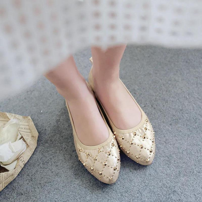 Women's Shoes  Flat Soft Bottom Pointed Egg Roll Shallow Mouth Rivets Casual Flat-heeled Pregnant Mother Korean Low-top Shoes