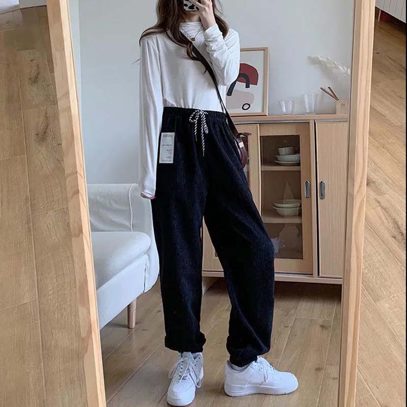 Women's Corduroy Pants Autumn and Winter Loose and Thin, Plus Size Plus Velvet Thickened Footwear Sports Trousers