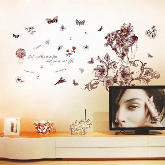 Hand-painted beauty cartoon wall stickers bedroom living room TV sofa background decoration