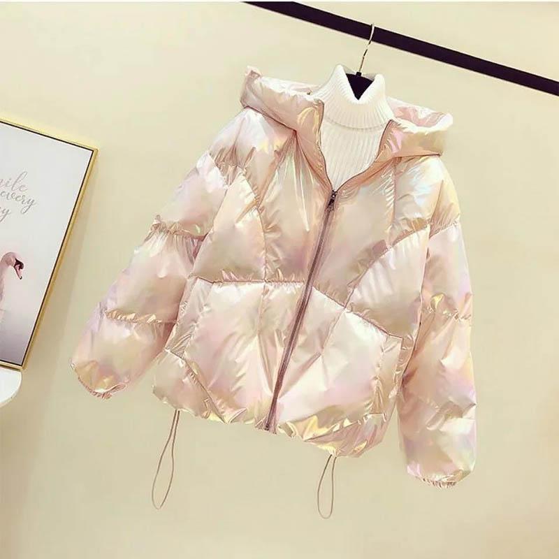 Colorful Shiny Face-free All-match Short Down Down Padded Jacket Winter Hooded Fashionable Bread Jacket