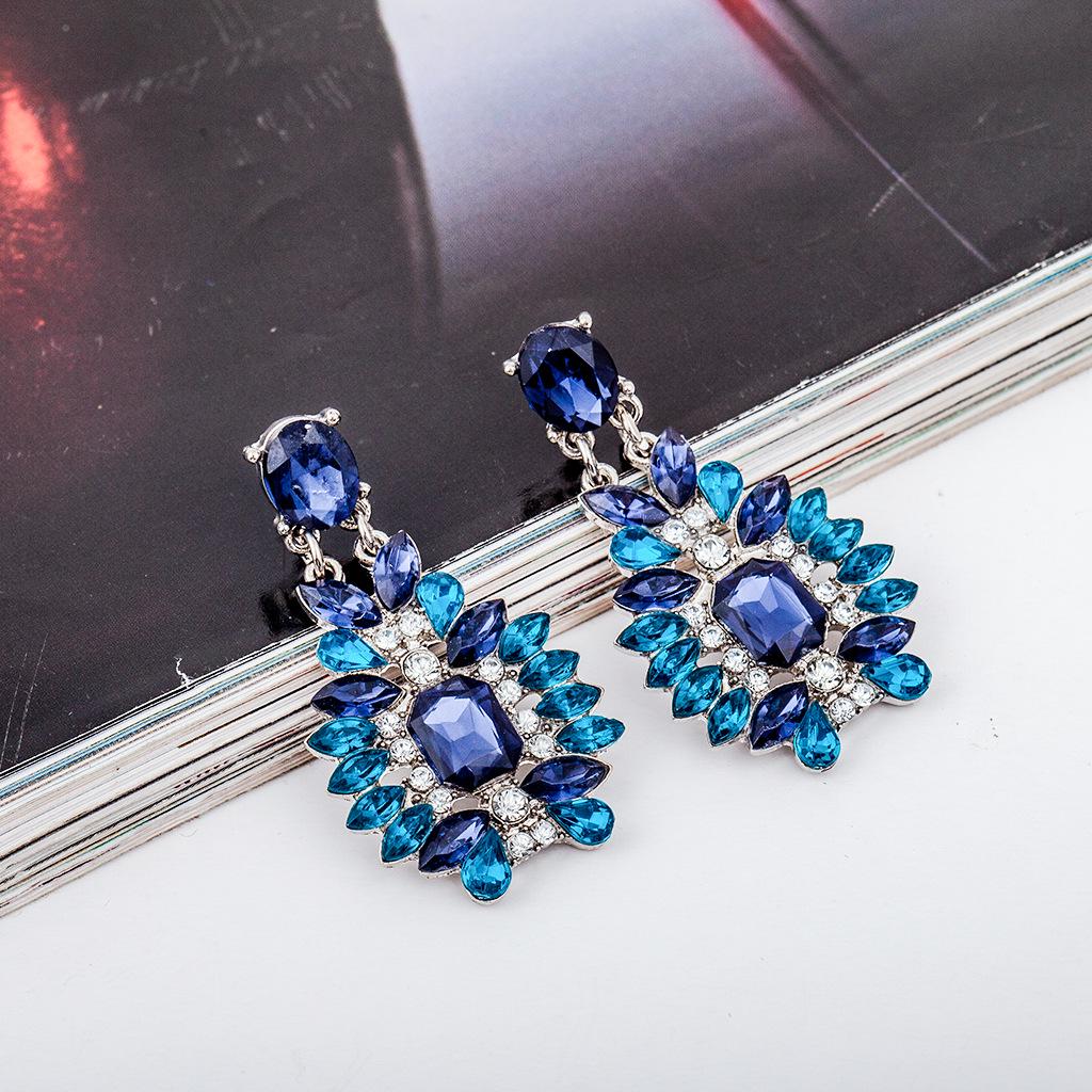Europe and America Noble Luxury Earrings Crystal Zircon Earrings Earrings Lake Sapphire Earrings