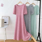 Summer O-Neck Short-sleeved Love Slimming Dress Lace-up Fairy Waist Beach Small Fresh Mid-length Dress Female