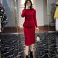Elegant Autumn Knitted Dress Women Two Piece Set Winter Warm Soft Sweater Dress Lady Casual Dress