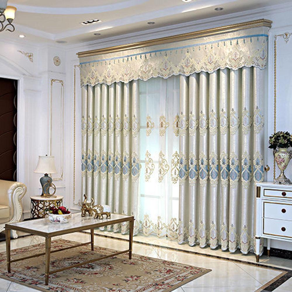 1/2pcs Luxury European-style Embroidered Thick Curtains for Living Room Balcony Bedroom Two-layer Blackout Curtain