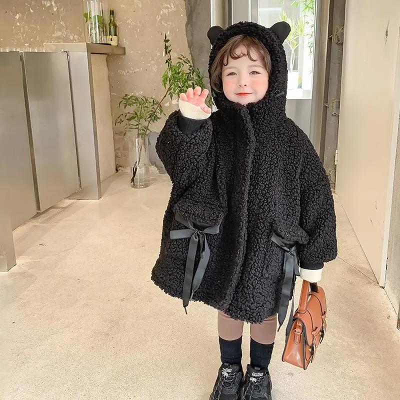 Girls Lamb Wool Warm and Windproof Jacket Autumn and Winter Thick Hooded Winter Clothes