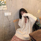 Pofulove White Round Neck Twist Sweater Female Autumn Winter Loose Wild College Style Knitted Coat