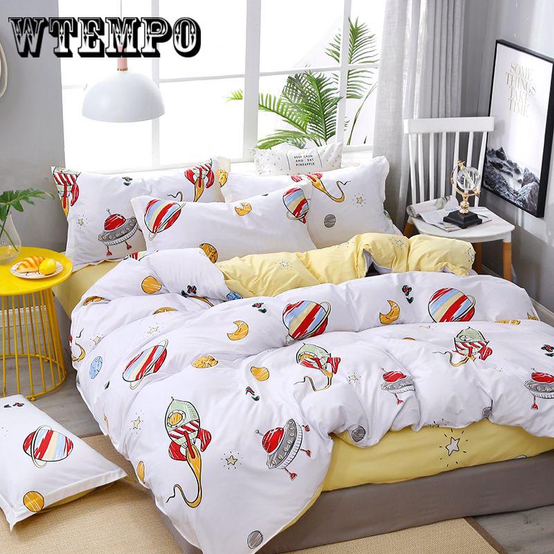 Pattern Summer Duvet Thin Quilt & Flat Bed Sheet & Pillowcase Bedding Set Soft Skin-friendly