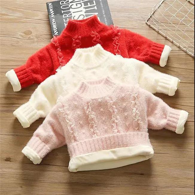 Baby Girl's Plush Thickened Mink Sweater Foreign Style Autumn and Winter Girl's Inner Sweater