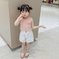 Summer Kids Cute Solid Vest Sleeveless Bow Tops Korean Style Slash Neck Loose Camisole Inside Out for Children Girls