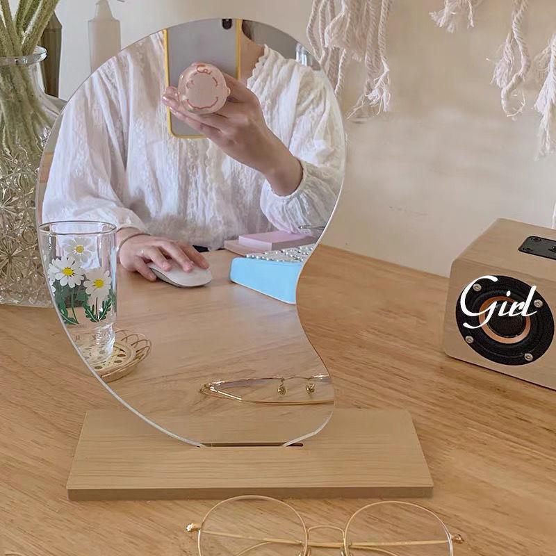 Irregular Mirror Simplicity Single Wooden Makeup Mirror Desktop Creative Travel Student Dormitory Bedroom Home Decoration