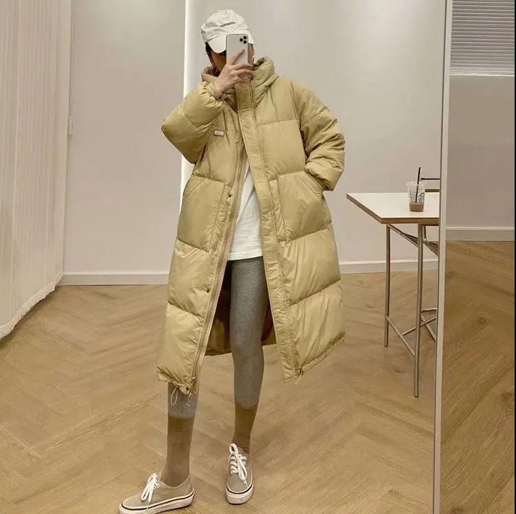 Down Jacket Blue Mid-length Loose and Light White Duck Down Jacket