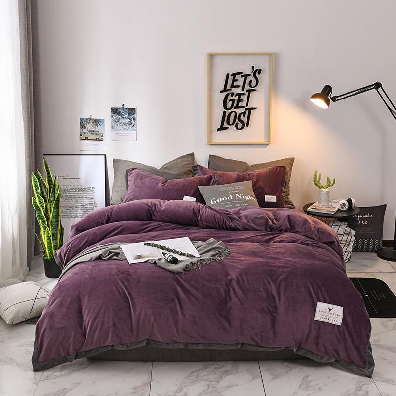 Cotton solid color wool fabric bedding set quilt cover sheet set pillowcase home four-piece