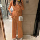 2pcs/set  Women's Knit Set Loose V-neck Knitted Cardigan Top and Loose Knit Wide Leg Pants 2 Piece Set Causul Outfits