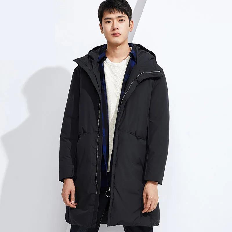 Winter Men's Mid-length White Duck Down Down Jacket Fashion Youth Warm Jacket Thickened Cold Clothing