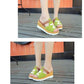 Fish Mouth Sandals and Slippers Women's Summer Frosted Leather Color Matching Thick-soled Sponge Cake Lazy One-word Drag Wedge High-heeled Sandals