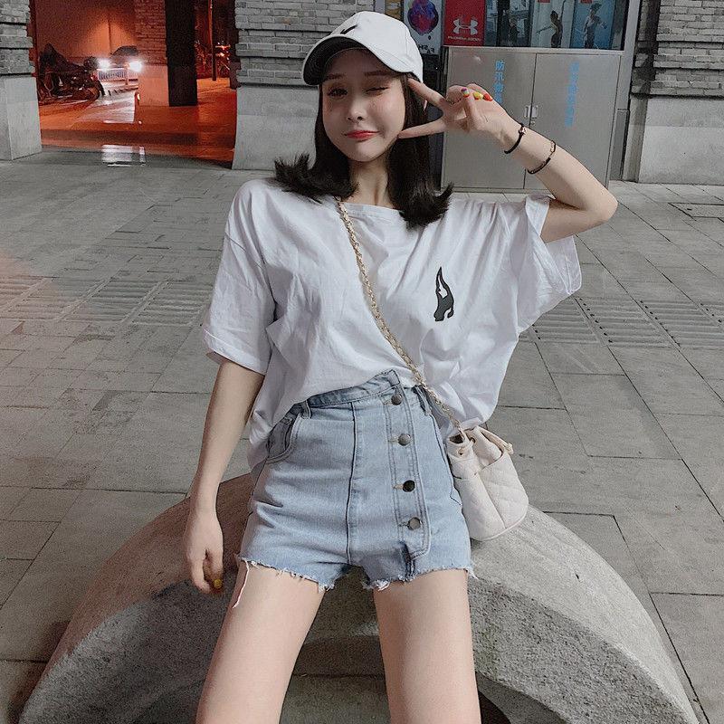 WTEMPO Irregular Buttons High Waist  Women Denim Shorts Loose Spring and Summer Casual Shorts
