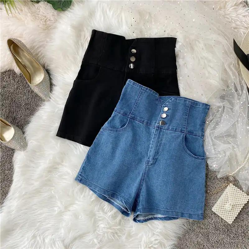 High Waist Denim Shorts Female Summer Retro Student Korean Version Was Thin and Wild Loose Wide-leg Shorts