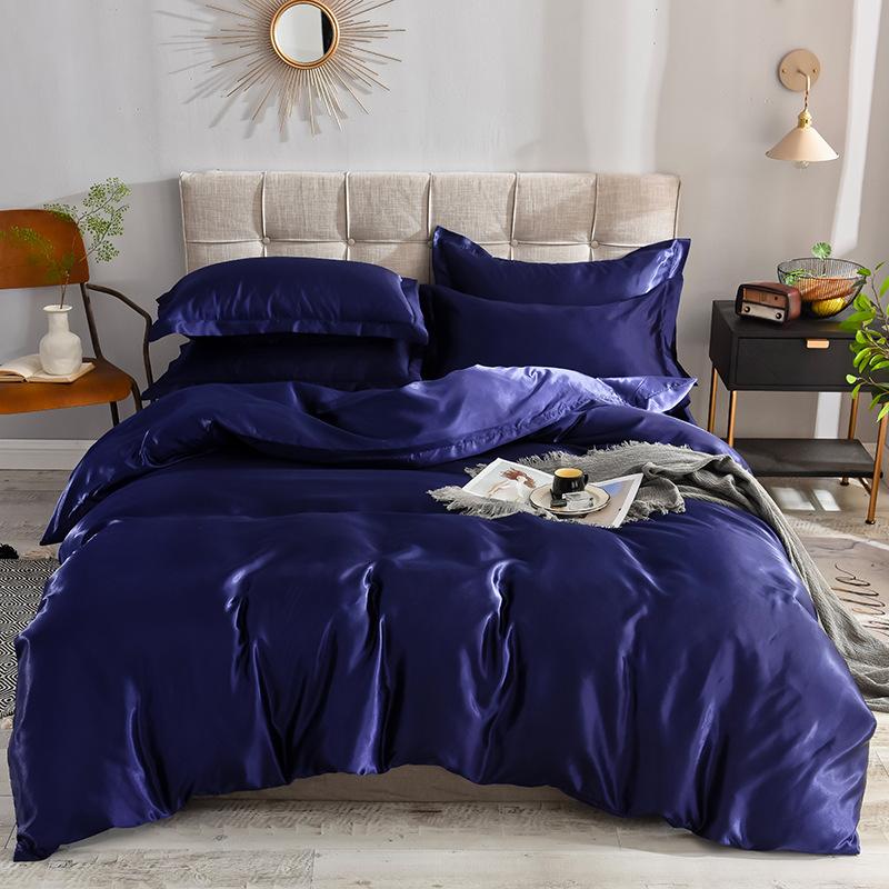 Washed Ice Silk Four-piece Set Pure Color Satin Silk Imitation Silk Bedding