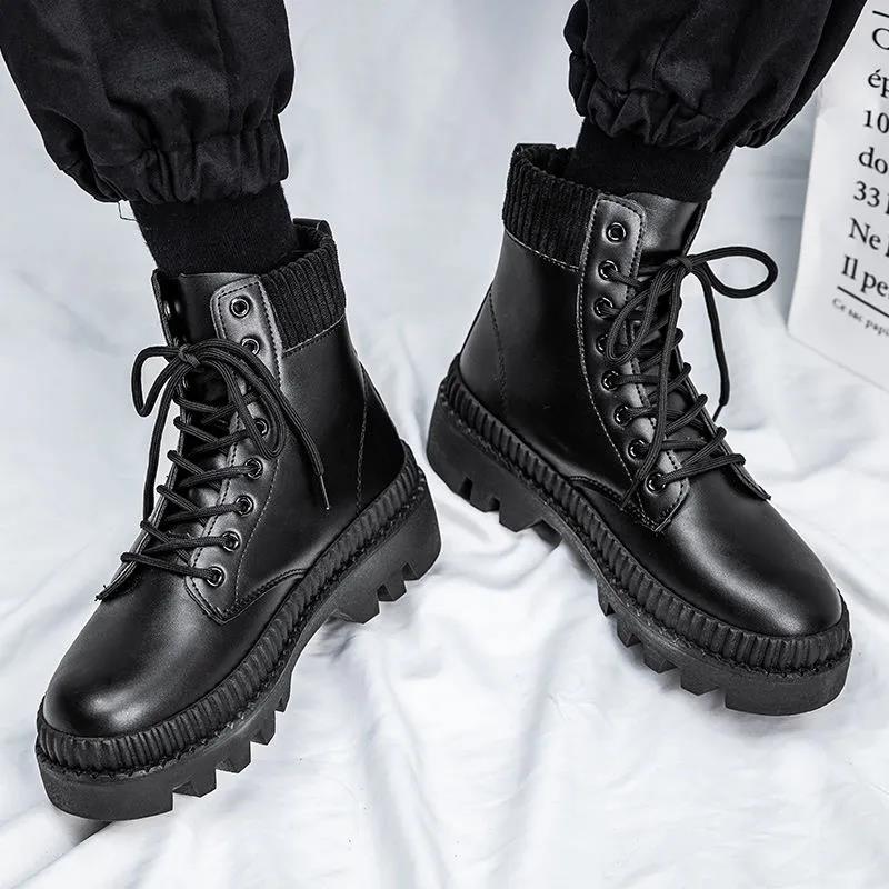 Men's High Top British Martin Boots Korean Trend  All-match Increase Cowboy Boots High-top Black Men's Boots