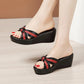 Female Large Size Soft Sole Middle Heel Slippers Women Summer Thick Wedge Heel Fish Mouth Outerwear Slippers