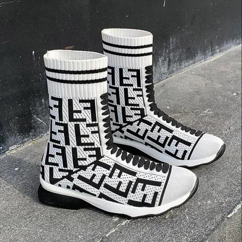 Flying Knit Stretch Socks Shoes Women's High-top Sneakers Breathable Casual Shoes