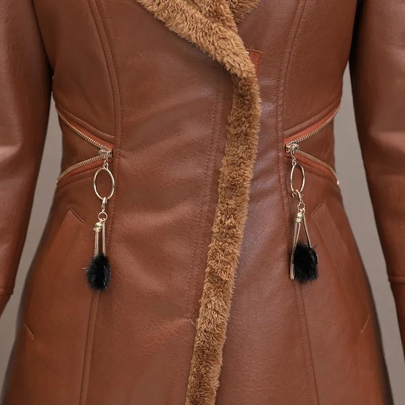 Winter Leather Jacket Fashion Slim PU Leather Lapel Leather Jacket All-match Large Size Leather Coat for Women