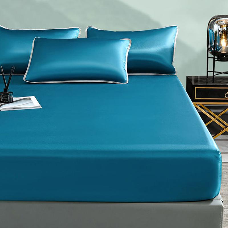 Three-piece Summer Skin-friendly Ice Silk Bed Sheet Mat Washable Non-slip Bedding Protection Cover