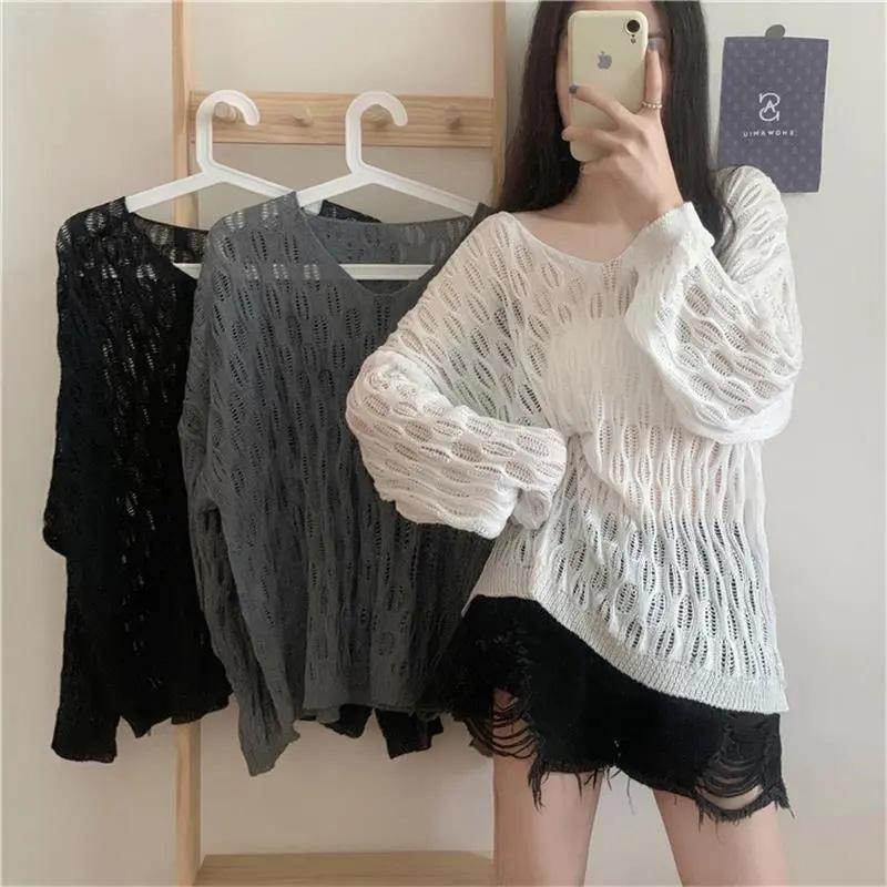 One-piece Knitted Blouse Autumn and Summer Women's Thin Loose Sunscreen Top