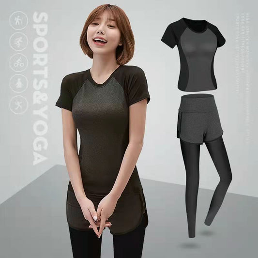 2PCS Women's Seamless Fitness Yoga Clothing Set  Active Wear Sports Set Bodybuilding Two Piece Set T-Shrit Trousers Tracksuit Athletic Clothing Sets