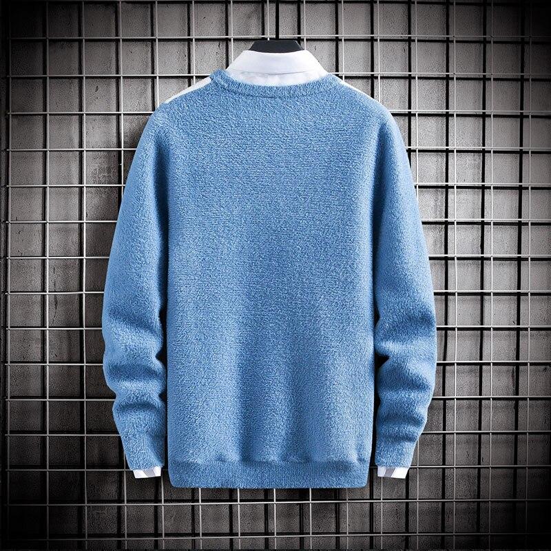 Sweater Men's Clothing Winter Casual Pullover Tops Men Warm Imitation Mink Color Stitching Christmas Sweaters Man