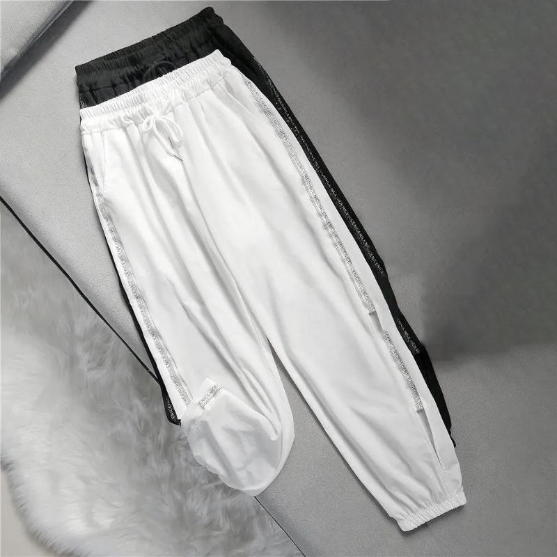 Trendy White Sports Pants Women's Ice Silk Quick-drying Loose and Thin Wild Wide-leg Harem Beamed Casual Pants