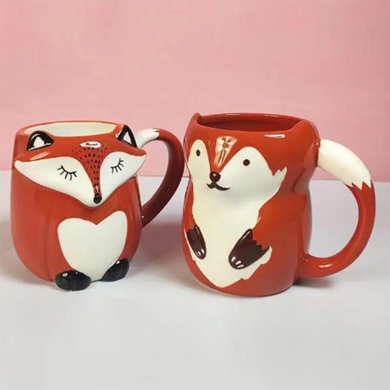 500ML Ceramic Creative Coffee Cup Cute Animal 3D Fox Large Capacity Cartoon Breakfast Milk Drinking Mugs and Cups