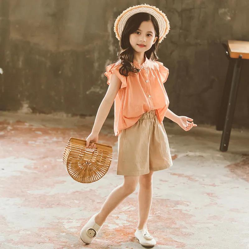 Girls' Suits Summer Clothes Western Style Girl's Shorts Two-piece Short Skirts Middle and Large Children Korean Students