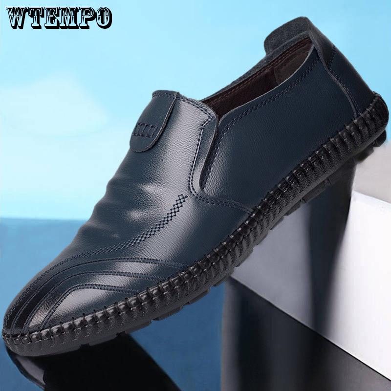 Summer Men Leather Loafers Slip-on Shoes Hollow Design Man Breathable Casual Flats Sandals