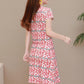 Women's Summer Print Ethnic Dress Large Size Loose Round Neck A-Line Skirt
