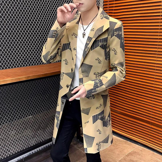Men Camouflage Slim Windbreaker Suit Collar Coat Casual Jacket Trend Parka Long