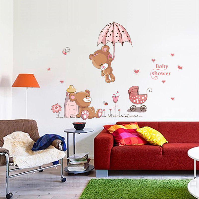 [sticker ]Cartoon Lovely Pink Bear Wall Stickers For Kids Rooms Nursery Children Baby Decals Murals