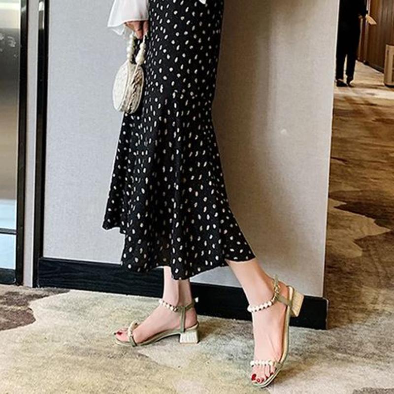 Sandals Women's Summer Korean Fashion Thick Heels High-heeled Pearl Sandals