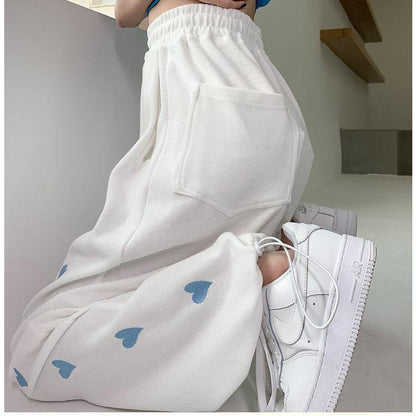 Summer Thin European and American Girl Style Love Sports Pants Women's Beam Feet White Loose Casual Pants Straight Spring Tide Ins