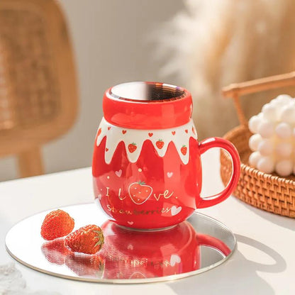 High-value Ceramic Mug with Lid Spoon Water Cup Female Home Cute Cup Large Capacity Breakfast Cup Gift Student