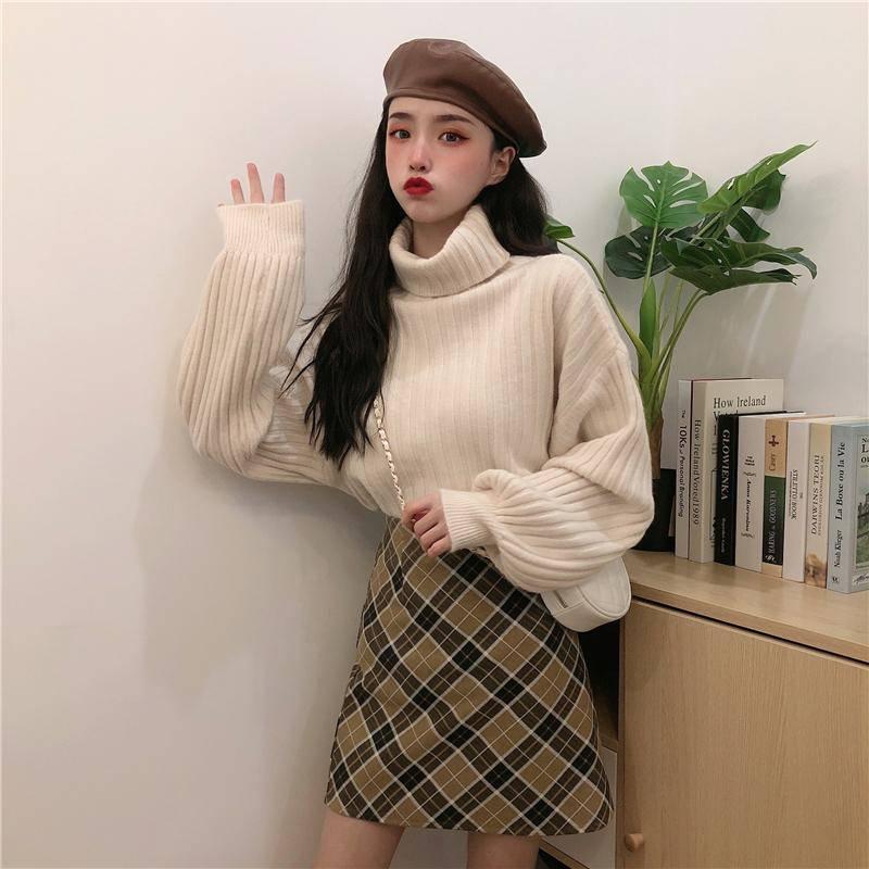 Pofulove Autumn Winter Turtleneck Thickened Warm Bat Sleeve Long Sleeve Sweater Women Bottoming Coat