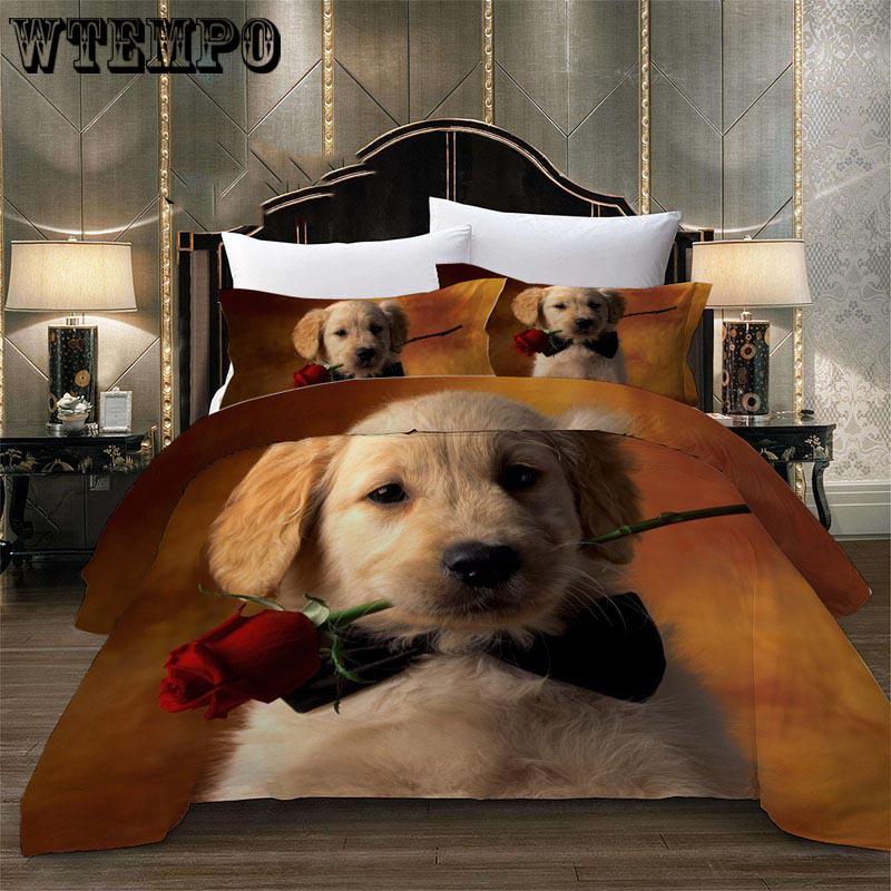 Fashion Cute 3D Cartoon Rose Dog Pattern Duvet Cover Set Bedclothes Pillow Cases Bedding Set