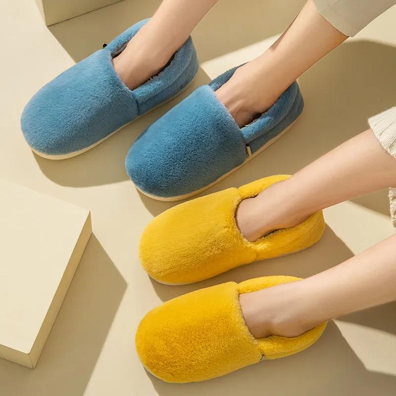 Winter House Women Fur Slippers Soft Memory Foam Sole Cute Cartoon Bedroom Ladies Fluffy Slippers Couples Plush Shoes