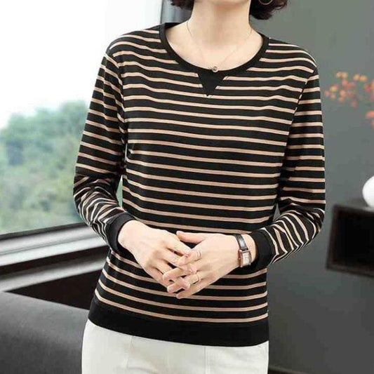 Striped T-shirt Women Autumn Long Sleeve Casual Baggy Tshirts Shirt Ladies Tops Pullover