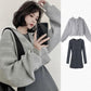 Women's Four Seasons Fried Street Suit Hooded Loose Sweater Jacket + Long Sleeve Slim Dress Two-piece Casual Suit Coat Skirt Sets